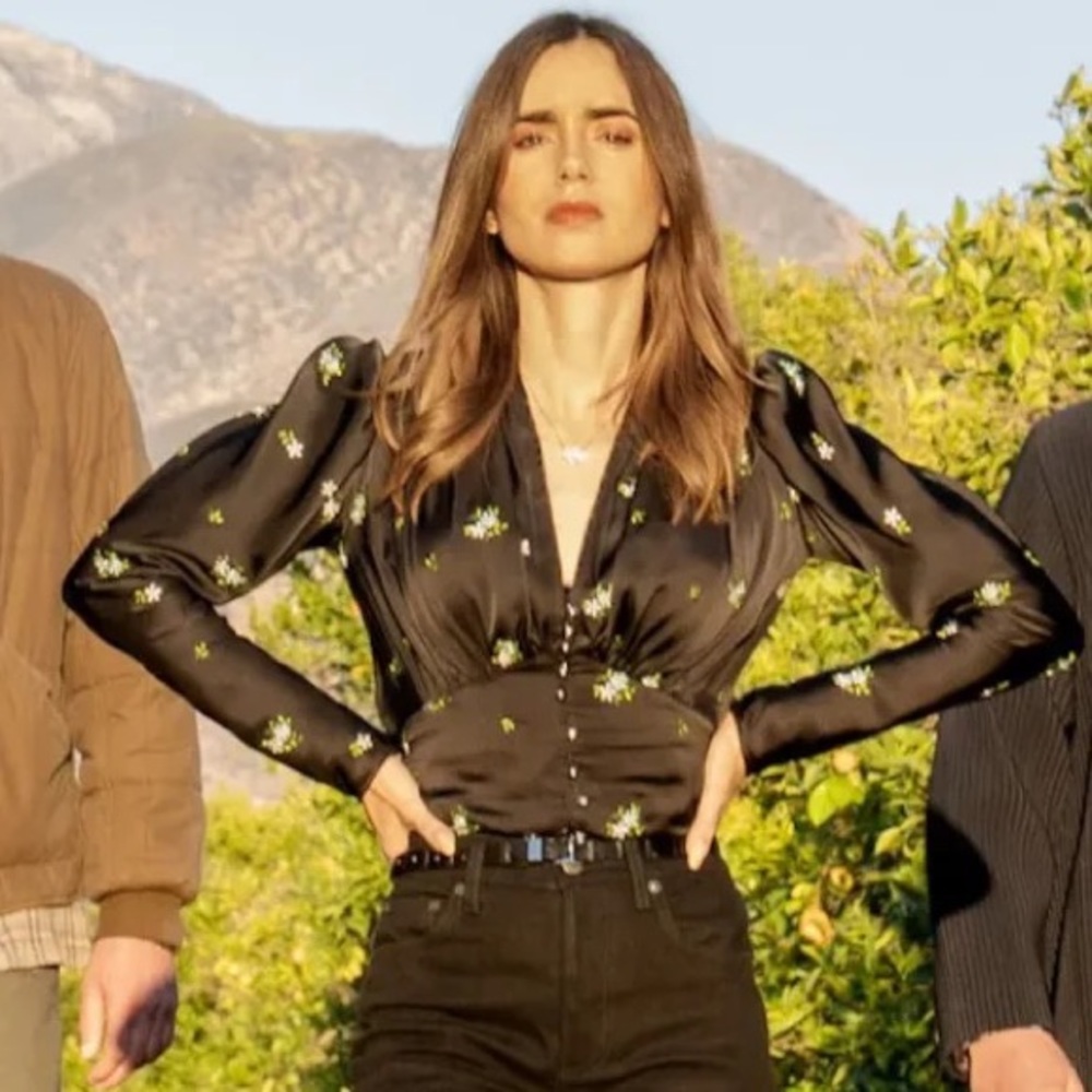 Paco Rabanne Black floral embroidered blouse top